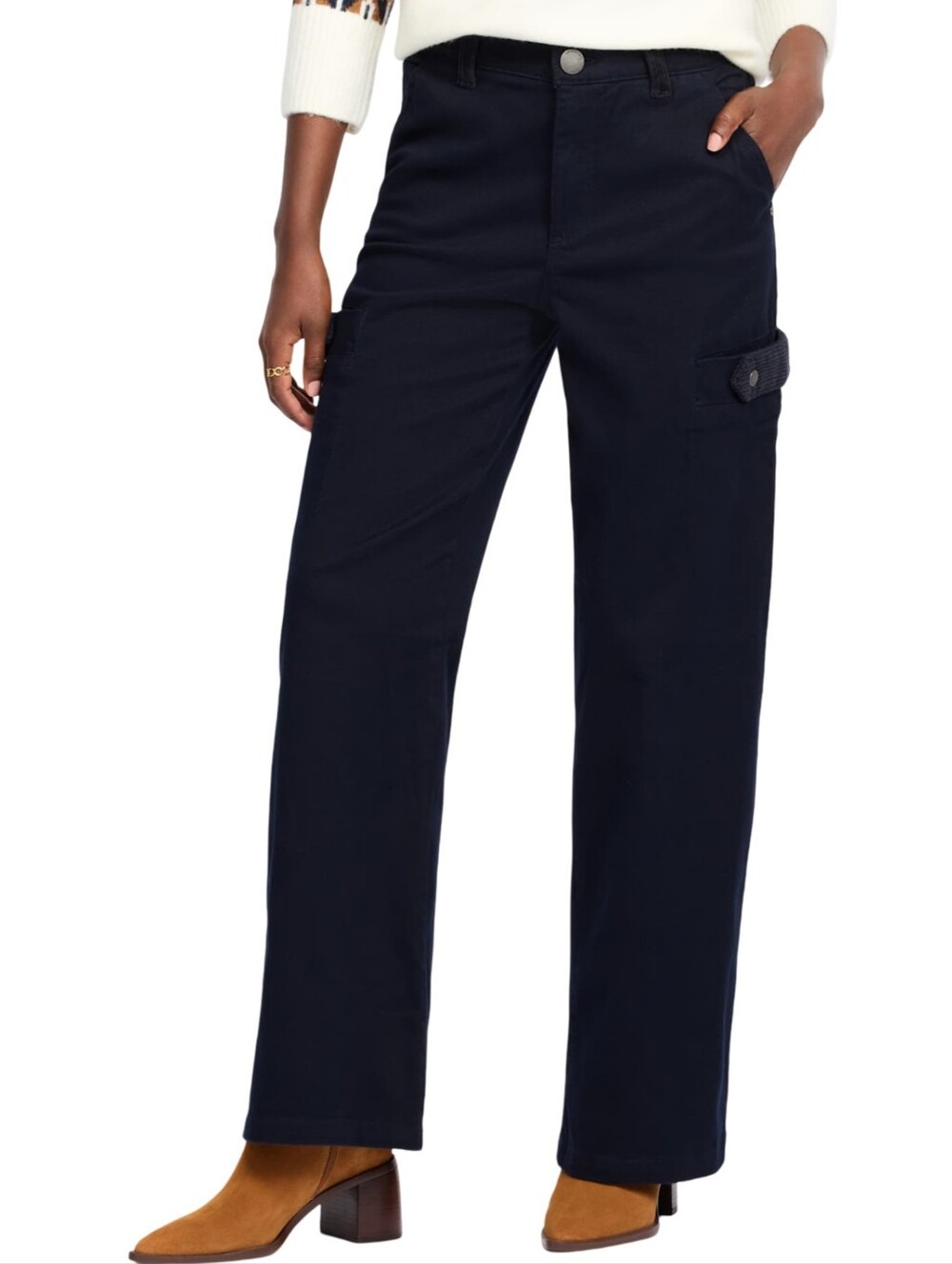 Democracy Women Navy Blue Wide Leg Cargo Pants Curve Equality High Rise New
